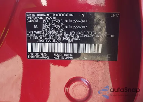 2017 Toyota Rav4 Le z USA, uszkodzony, nr VIN JTMZFREV5HJ135107